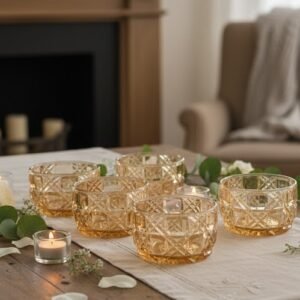 Elegance Amber Geometric Glass Bowl