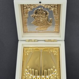 Radha Krishna Charan Paduka in Marble-Finish Box