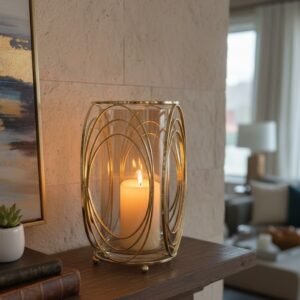 Elegant Golden Orbit Cylinder Candle Holder / Vase